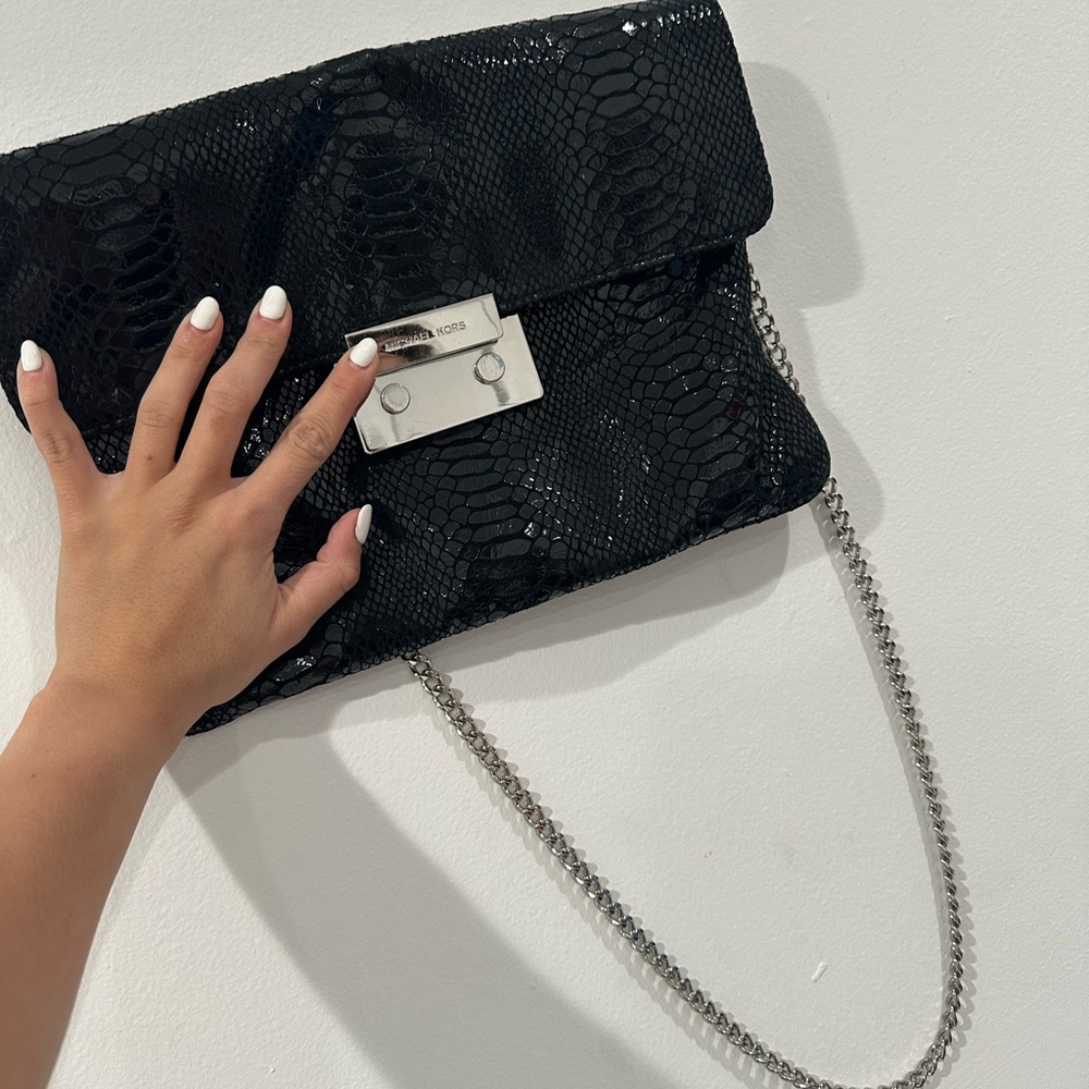 Michael Kors Black Snake Print Clutch